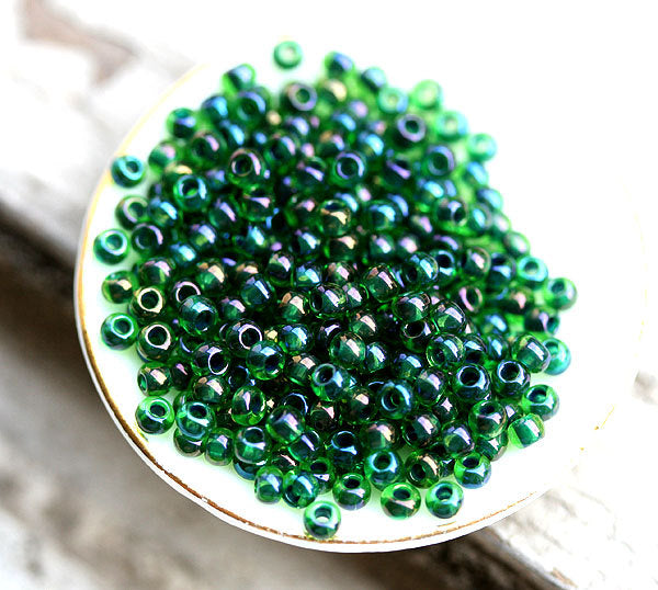 11/0 Toho Seed beads size, Rainbow Peridot Opaque Green Lined N 387 - 10g