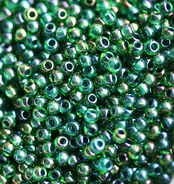 11/0 Toho Seed beads size, Rainbow Peridot Opaque Green Lined N 387 - 10g