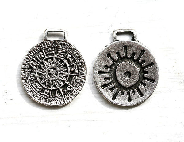Zodiac Signs pendant bead, Antique Silver