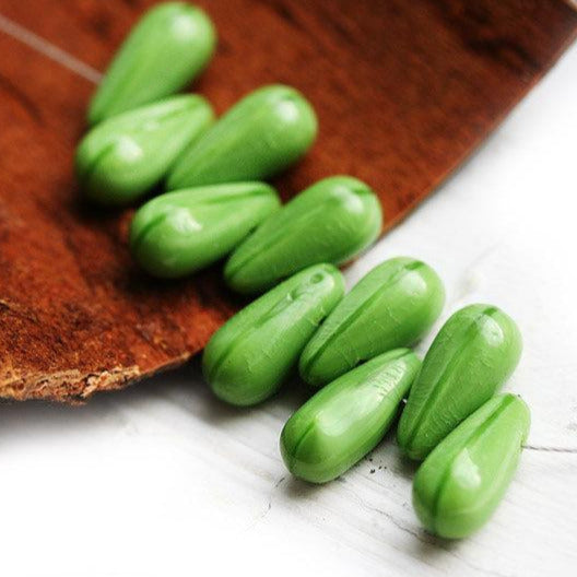 13x6mm Long Green Teardrops, Opaque Green czech glass pressed drops - 15Pc