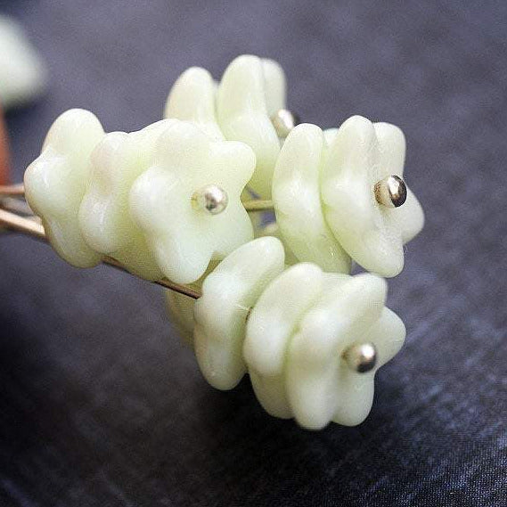 10mm Light Yellow Flower beads, czech glass bell caps 15Pc