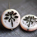 2Pc Black and white Dragonfly glass beads - 23mm