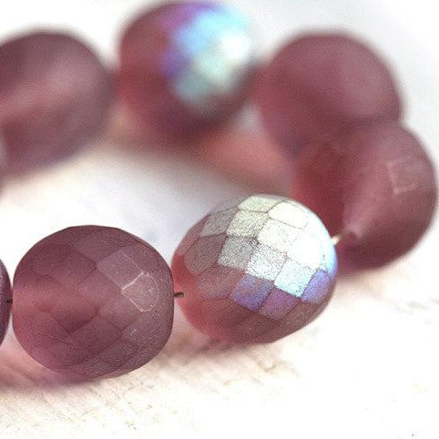 10mm Matte Purple Fire polished czech glass beads with luster - 10Pc