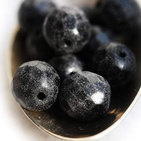 10mm Tumbled Black round Fire polished czech glass beads - 10Pc
