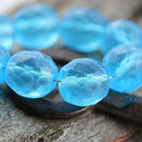 8mm Aqua Blue fire polished czech glass beads, tumbled matte finish - 15pc