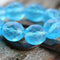 8mm Aqua Blue fire polished czech glass beads, tumbled matte finish - 15pc