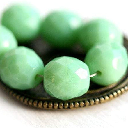 10mm Light Green fire polished czech glass beads - 10pc