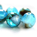 12mm Aqua Blue beads Czech Glass Mixed blue tortoise - 6Pc