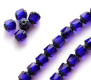 6mm Dark Blue cathedral czech glass picasso beads fire polished 20Pc