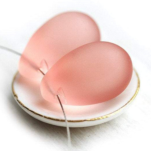 2Pc Matte Pink Teardrops, czech glass large Briolettes - 15x24mm