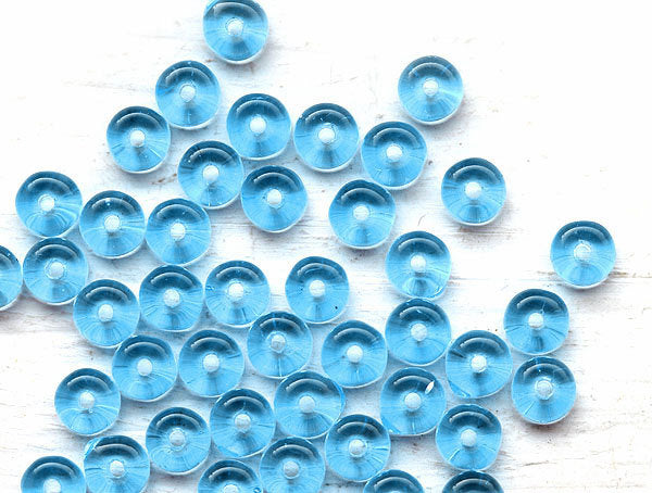 4x2mm Aqua blue czech glass beads, sea blue rondelle spacers
