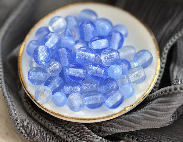 4mm 3mm Czech glass round blue beads mix - approx.120Pc
