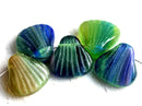 5Pc Shell beads Mix, Blue Green Czech glass beads - 15mm