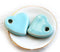 2pc Mint blue heart ceramic beads, enamel coating