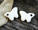2pc Beige butterfly ceramic beads, enamel coating charms
