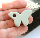 1pc Pale Sage Green Butterfly ceramic Pendant bead, enamel coating 37mm