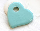 1pc Light Blue Heart ceramic pendant bead, enamel coating