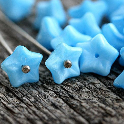 6x9mm Sky blue flower Czech glass beads - 20Pc