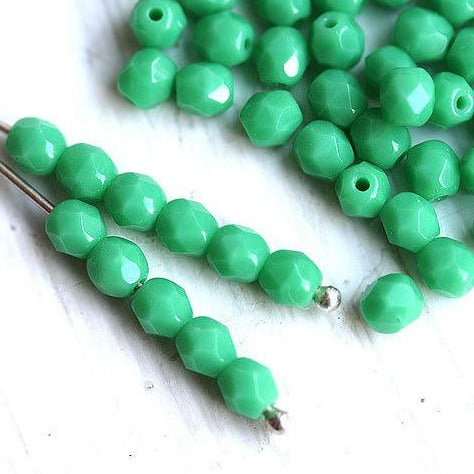 4mm Green Turquoise glass beads Fire polished czech beads round spacers - 50Pc
