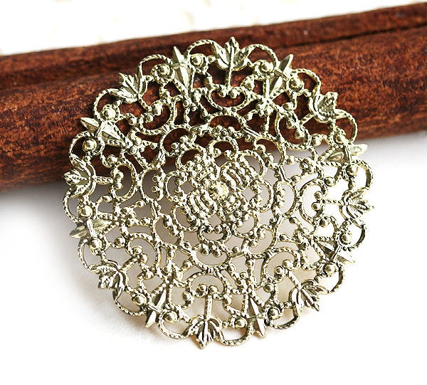 1pc Antique gold Filigree Round 35mm connector cabochon base