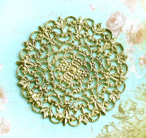 1pc Antique gold Filigree Round 35mm connector cabochon base