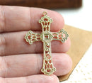 Golden Filigree Cross Raw brass pendant 1pc