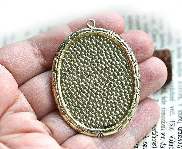 1pc Large Cameo Setting 40x30mm, Antique gold Cabochon base