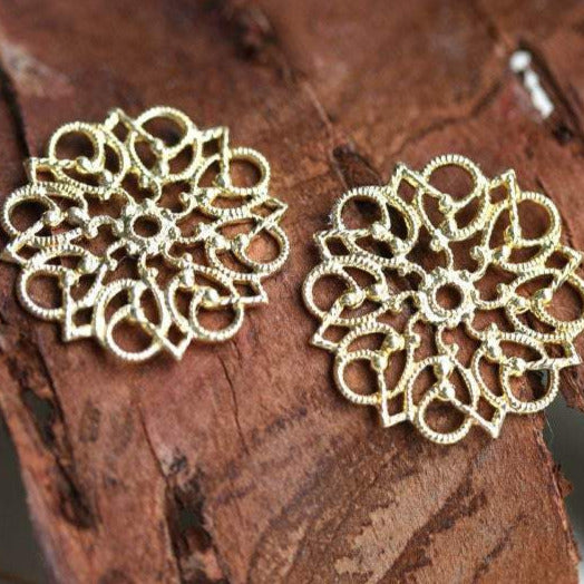 Filigree round Settings 19mm, Raw brass connectors - 2Pc
