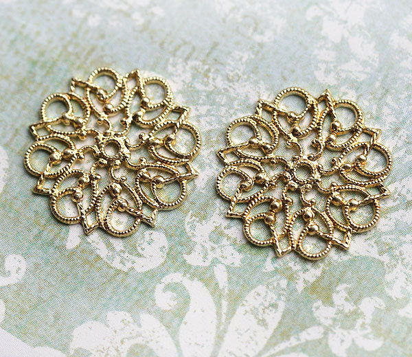 Filigree round Settings 19mm, Raw brass connectors - 2Pc