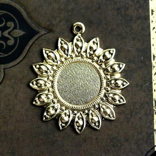 1pc Ornament round cameo setting 25mm brass cabochon base