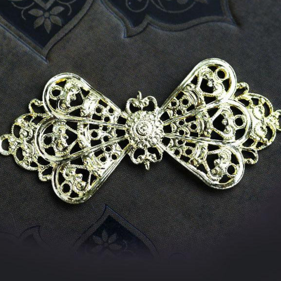 1pc Golden tone Filigree Bow oval setting 46mm, Raw brass