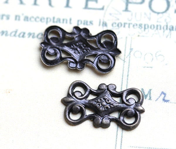 15mm square Antique brass Filigree connectors 2Pc