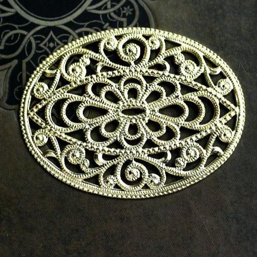 1pc Filigree oval 50mm cabochon base raw brass
