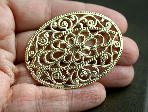 1pc Filigree oval 50mm cabochon base raw brass