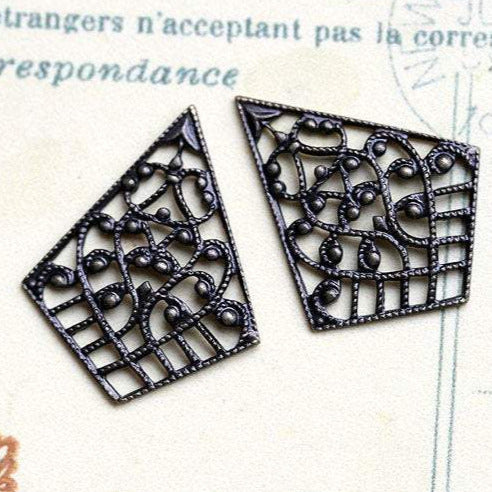 2pc Teardrop Filigree Connectors, 20mm Antique brass