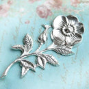 1pc Silver plated rosehip branch stamping 45mm