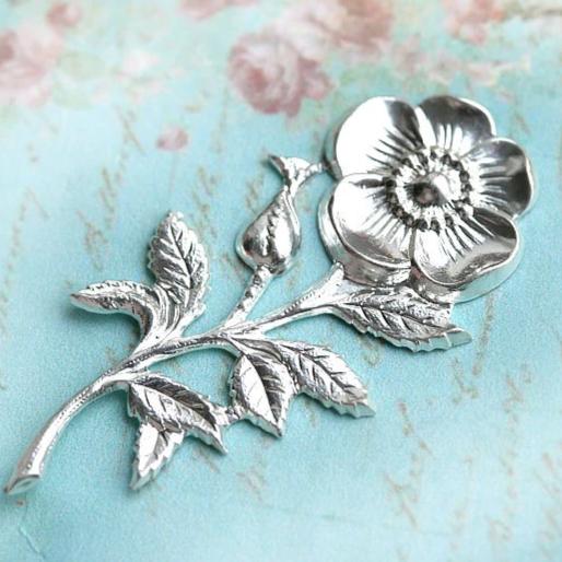 1pc Silver plated rosehip branch stamping 45mm