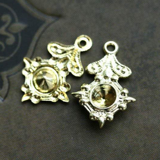 4mm Rhinestone base charm, Raw brass 4Pc