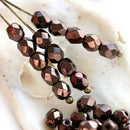 4mm Dark chocolate Brown, bronze, Fire polished czech spacers - 50Pc