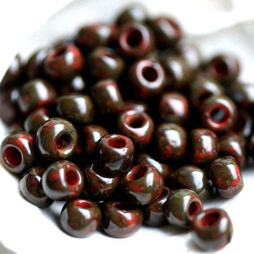 6/0 Toho seed beads, Pepper Red Picasso Y304, hybrid - 10g