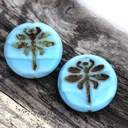 2Pc Blue Dragonfly beads Picasso czech glass - 23mm