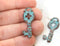 2pc Skeleton key charms, Green patina on copper 32x12mm