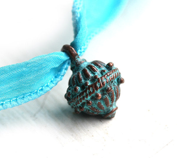 1pc Large Drop Boho jewelry charm Green patina 2mm hole