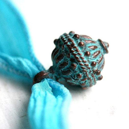 1pc Large Drop Boho jewelry charm Green patina 2mm hole