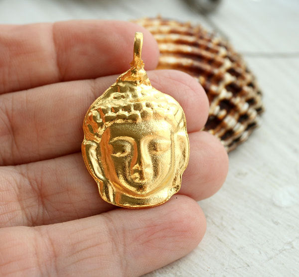Gold colored Buddha face pendant, 1pc