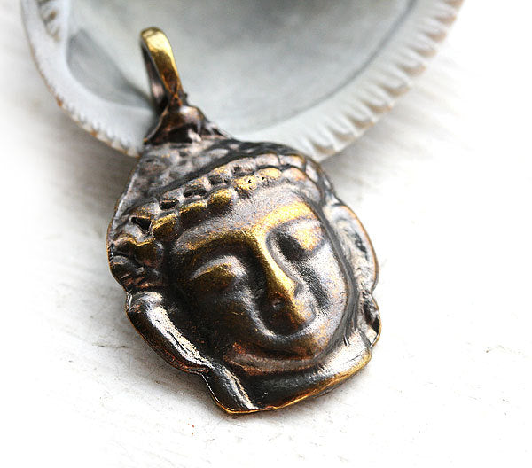 Buddha face pendant bead Antique brass