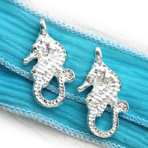2pc Silver tone Seahorse charm 24mm