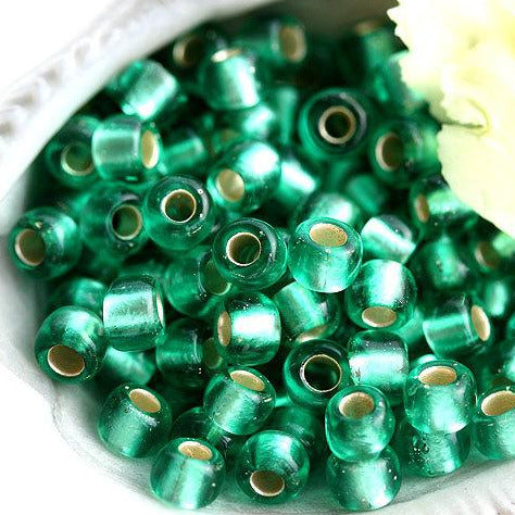 6/0 Toho seed beads, Silver Lined Frosted Dark Peridot green, N 24BF - 10g