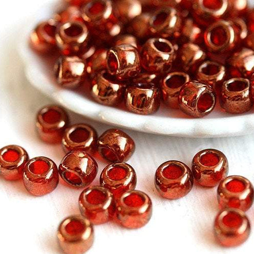 6/0 Toho seed beads, Gold Lustered African Sunset N 329, goldish red - 10g