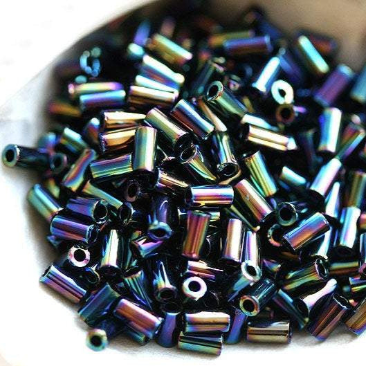 TOHO Bugle Seed beads, 3mm, Metallic Rainbow Iris, N 86, Dark Blue - 10g